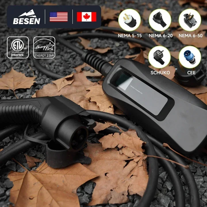 BESEN 8.8kW 휴대타입 1 EV 충전기 단상 AC 충전 LCD 화면 탑재 32A 출력 전류 전기차용
