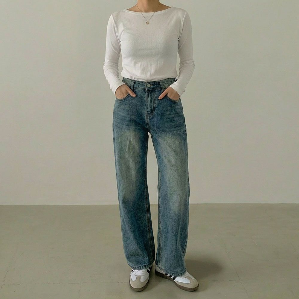 키작녀청바지 세미와이드청바지 세미와이드데님 - 상세 이미지 2