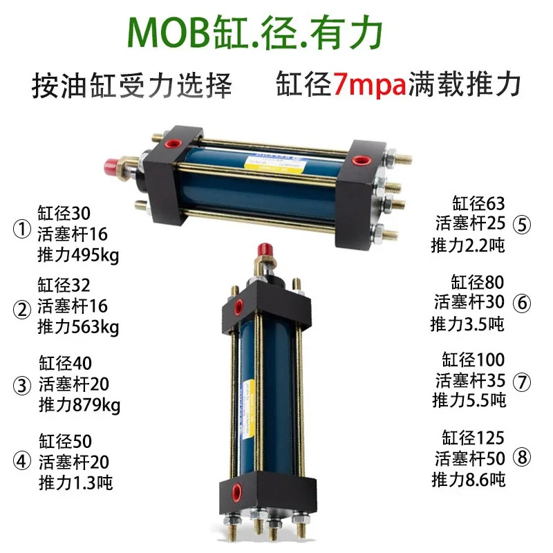 경량 유압 실린더 실린더/보어 MOB 30/40/50 스트로크/25/50/100/150/200/125