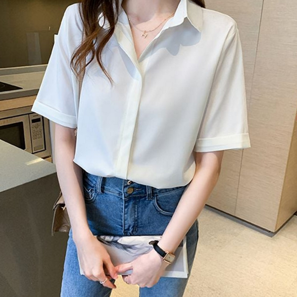 루즈핏 여성 쉬폰 셔츠 데일리 여성 반팔 셔츠 블라우스 여름 - 상품 이미지