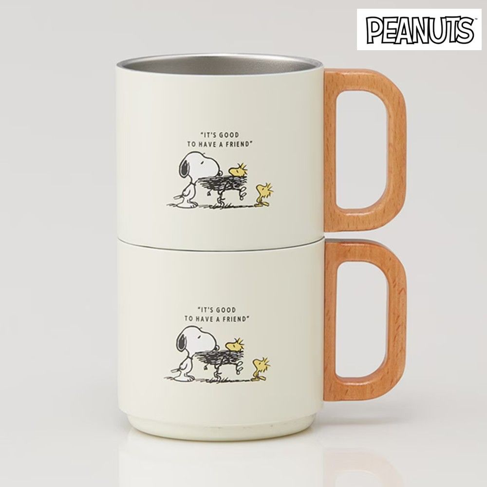 귀여운 머그 손잡이 컵 스누피 원목 스텐 350ml 캐릭터 - 상세 이미지 5
