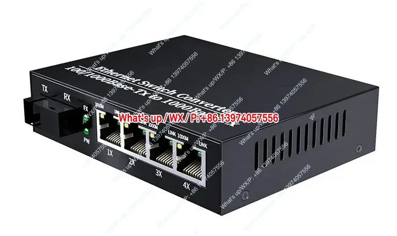 미디어 컨버터 기가비트 싱글 모드 듀플렉스 10/100/1000 베이스 1SC 포트 4RJ45 광섬유
