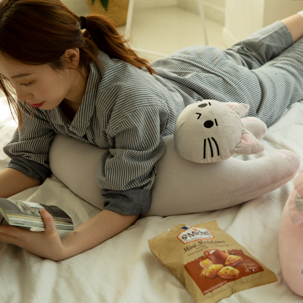 아르셰 안고자는 고양이바디필로우 인형 90cm 모찌스판 베개 업어가라냥 연그레이