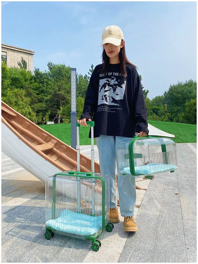 고양이 투명 캐리어 2단 우주선 두마리 케이지 그린 2단 7kg 9kg 기본 쿠션 포함 - 상세 이미지 2