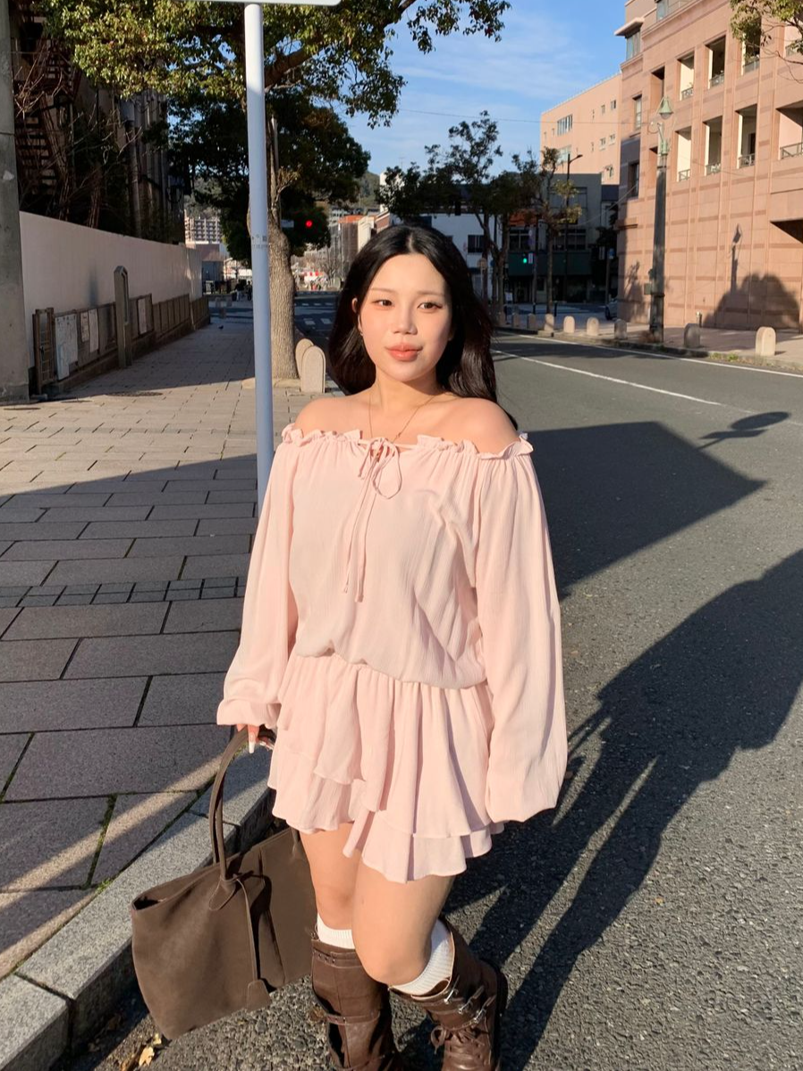 [MADE]아일 요루 프릴 리본 캉캉 밴딩 오프숄더 미니 원피스