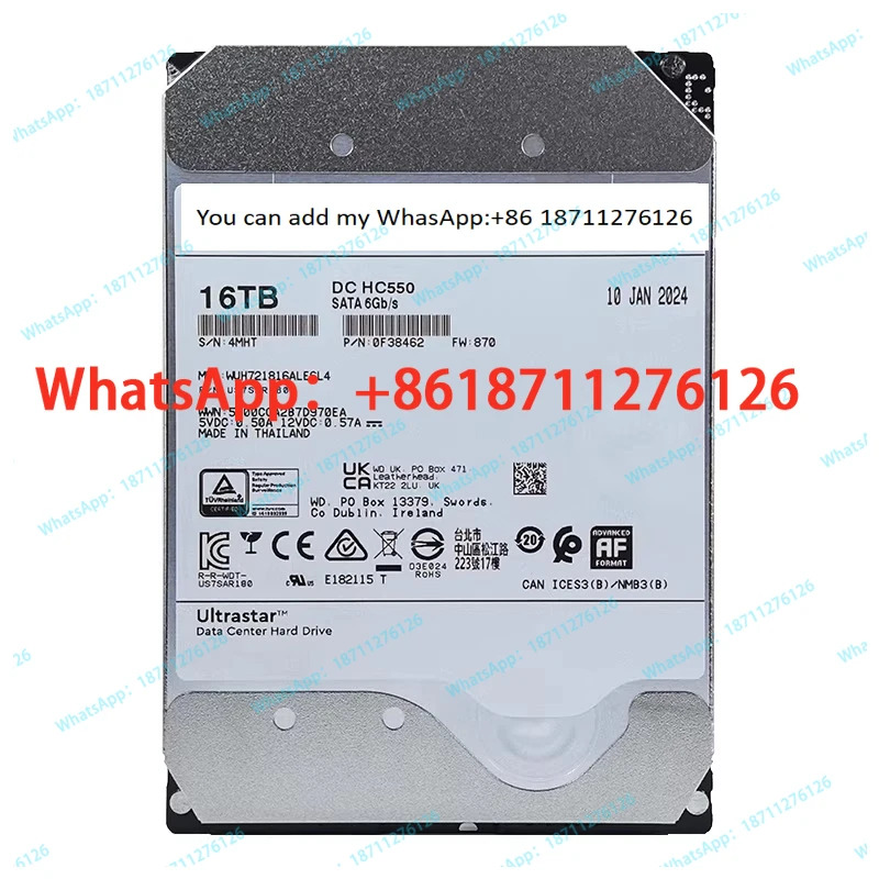 16TB WUH721816ALE6L4 서버 헬륨 16T 하드 드라이브 엔터프라이즈 HC550