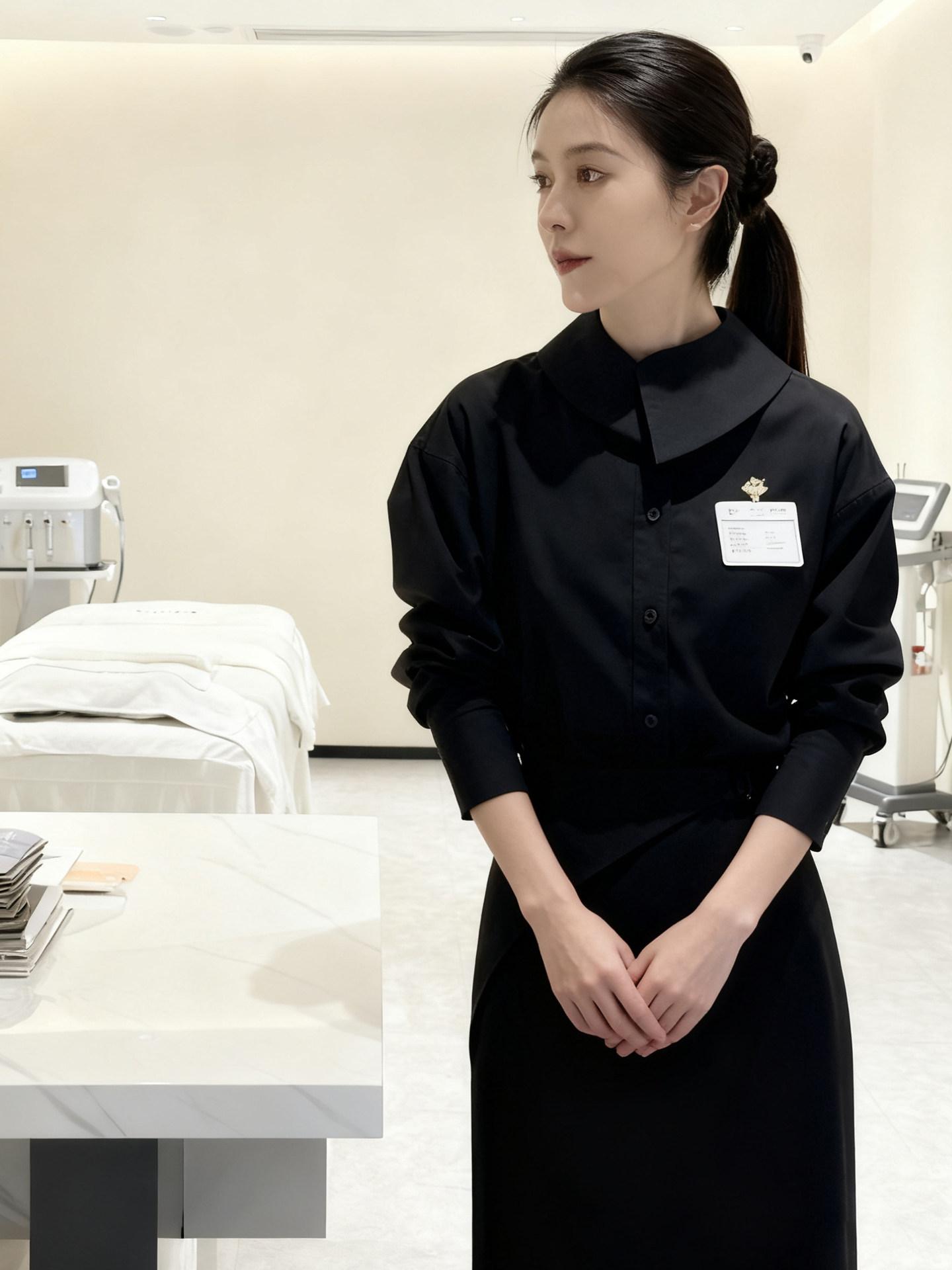 미용실유니폼 뷰티샵 헤어샵 네일샵 스킨케어 SPA 관리사 긴팔 셔츠 스트레이트 스커트 S - 상세 이미지 2