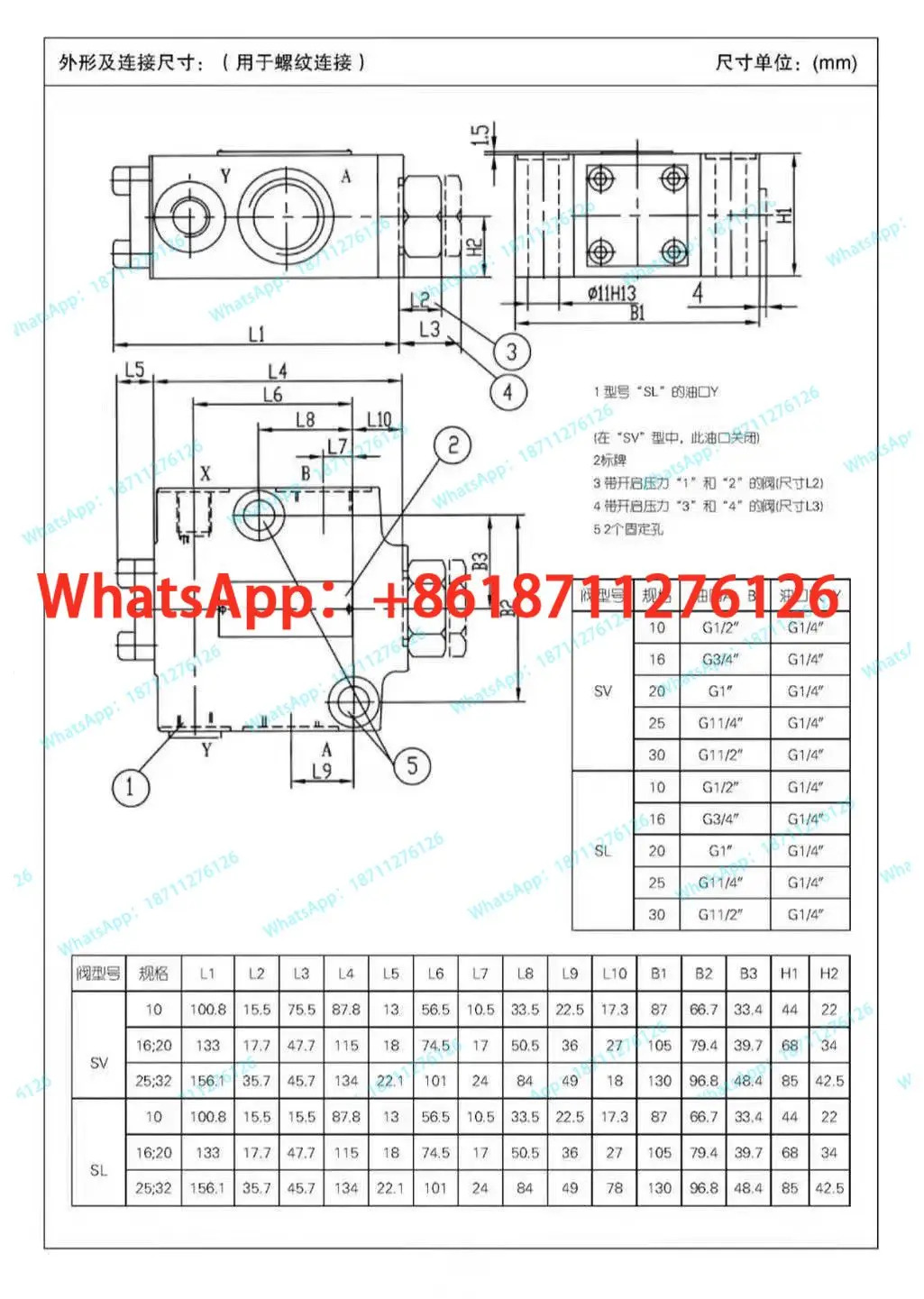 유압 제어 체크밸브 SV10PA1-30B SL10PA1-40B 플레이트 타입