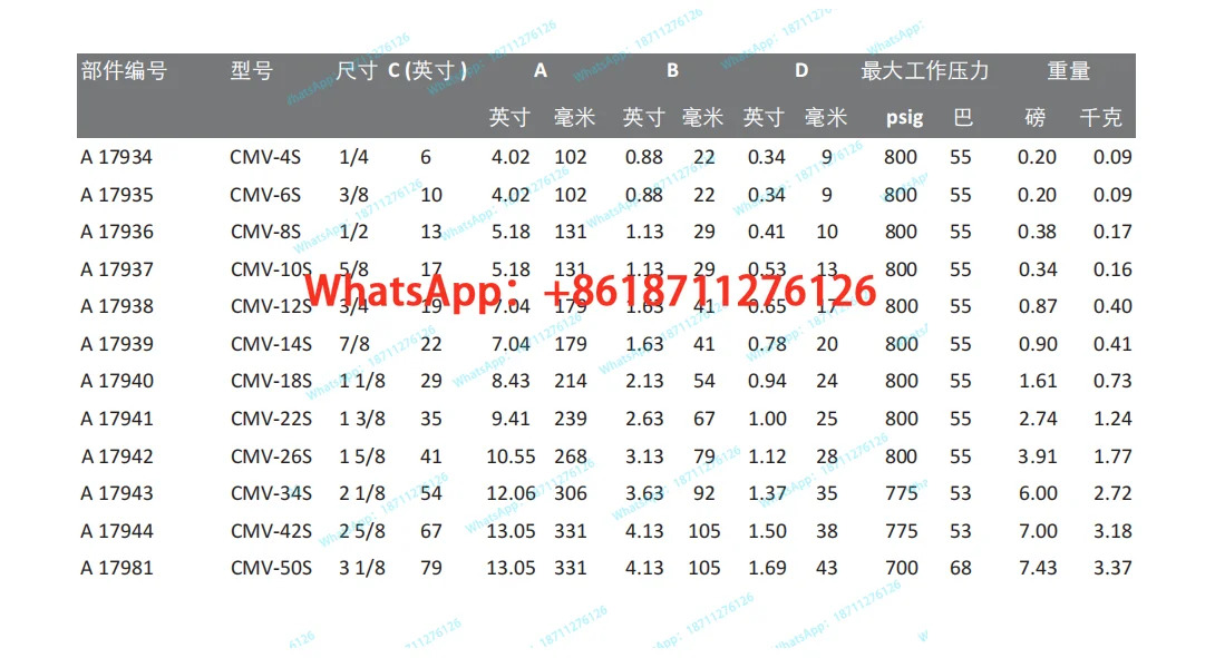 오리지널 체크밸브 모두 A17936 A17940/CMV-4S-CMV-50S 자기식