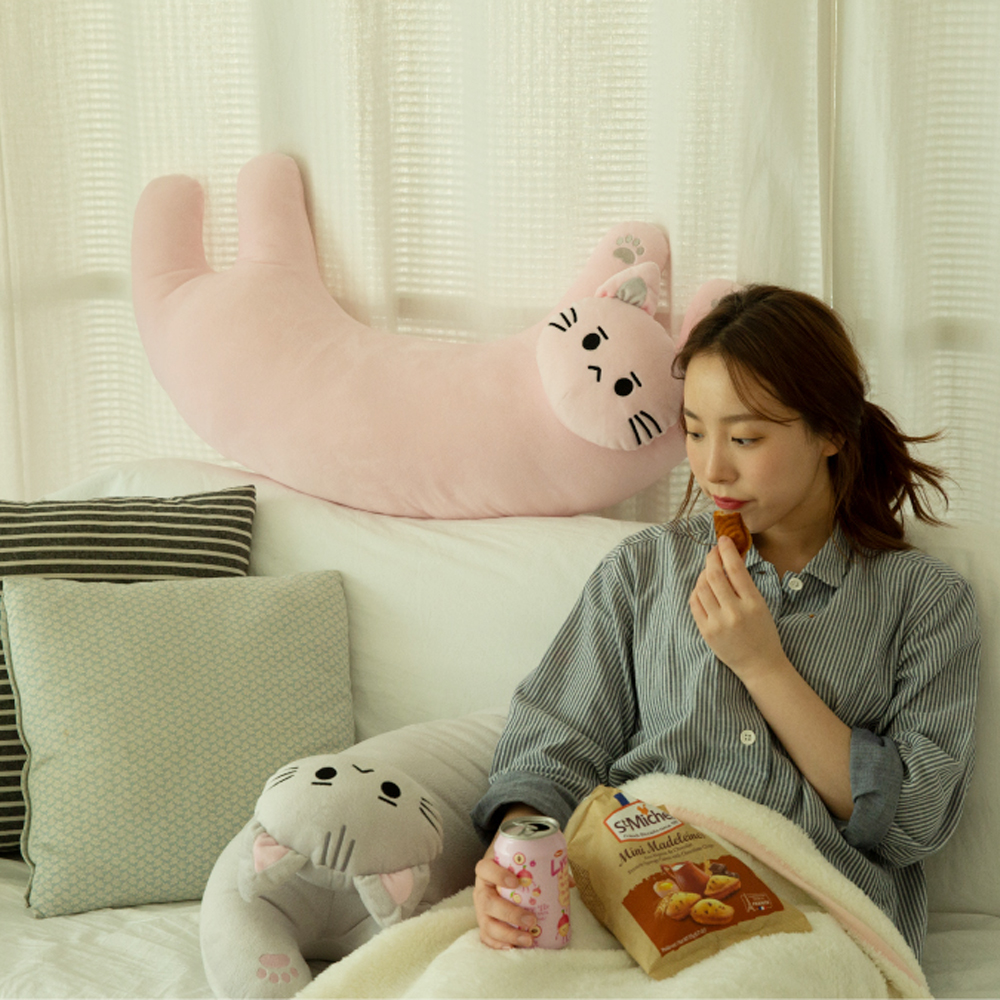 아르셰 안고자는 고양이바디필로우 인형 90cm 모찌스판 베개 업어가라냥 연그레이