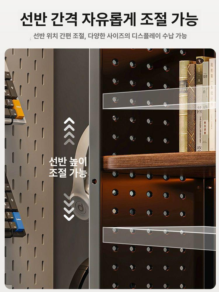 상부장 모니터받침대 모니터위 선반 3단 2단 포함 블랙+다크 월넛 3단 - 상세 이미지 2