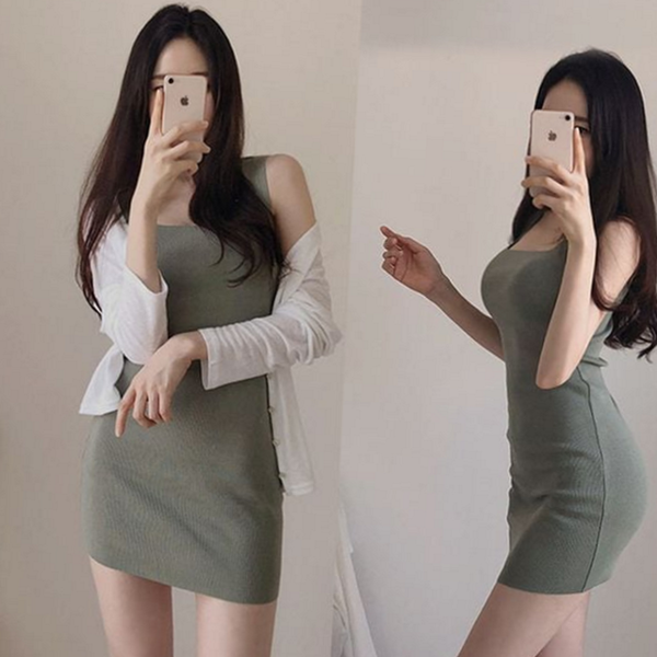 데일리 여성 민소매 원피스 캐주얼 여성 니트 원피스 스퀘어넥 여름 - 상품 이미지