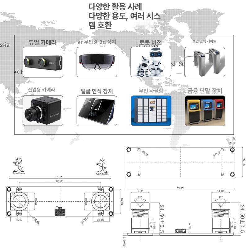 USB 모듈 웹캠 72도 카메라 스테레오 VR 프레임 72 소형 헤어라인 3.6mm A - 상세 이미지 4