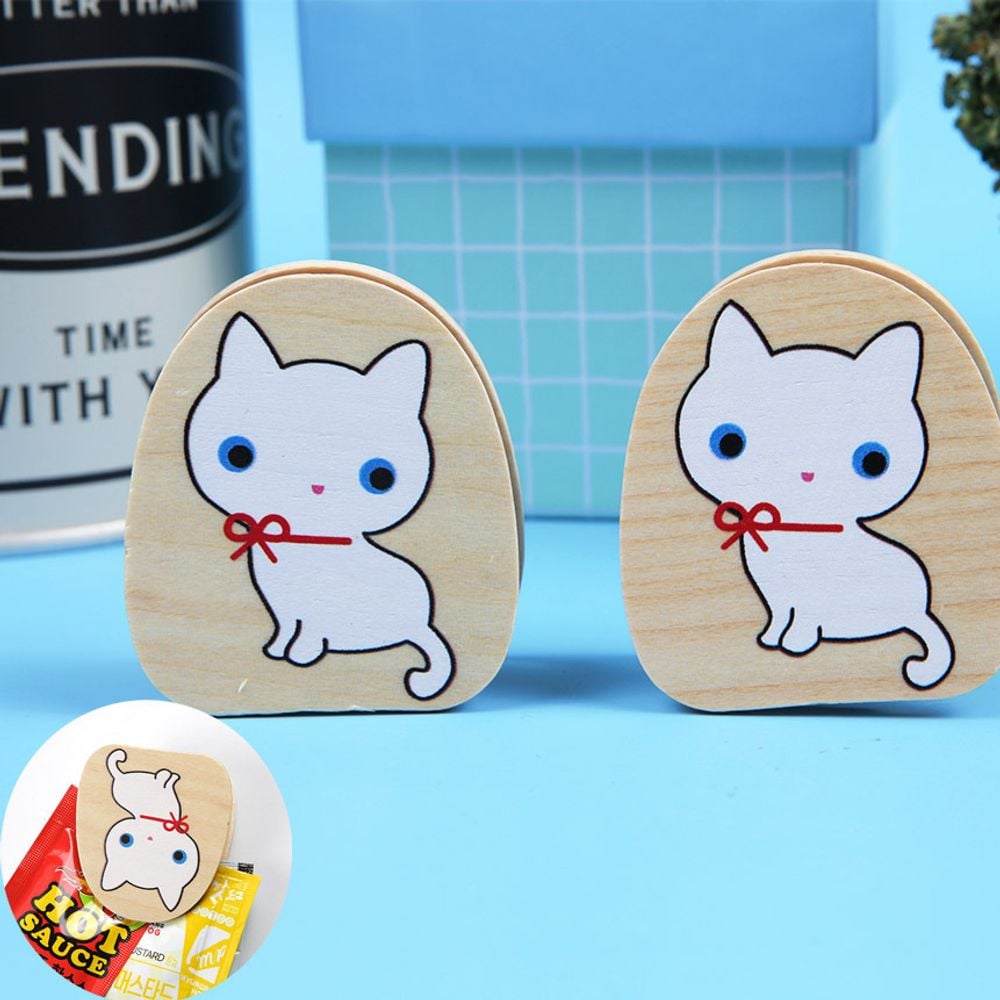 우드 고양이 학교 소품 과자 문서 서류 집게1P - 상품 이미지