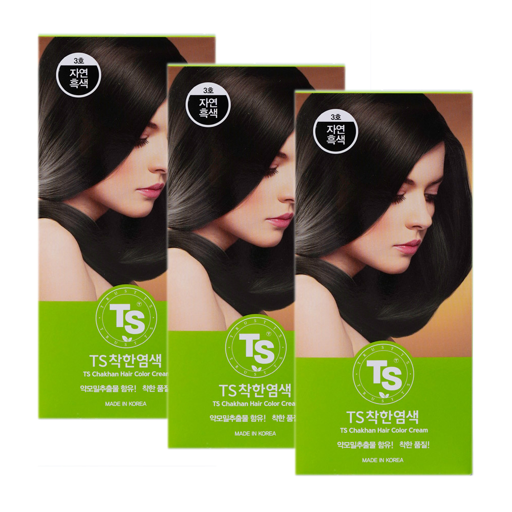 TS 더착한 염색약 (컬러수량 선택) 120g, 3호 자연흑색, 3개 - 상품 이미지