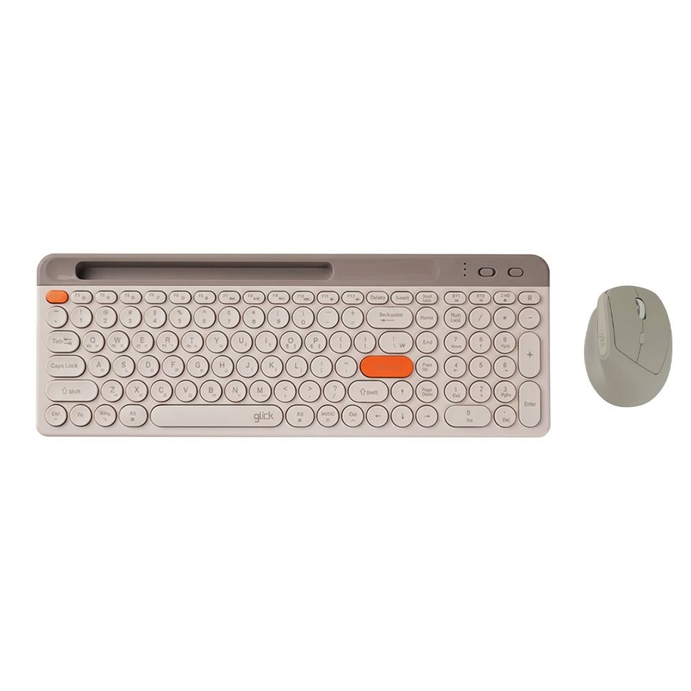 지클릭커 오피스프로 WMK960B 멀티페어링 무선 블루투스 태블릿 키보드 버티컬 마우스 세트 밀크카라멜 베이지 - 상품 이미지