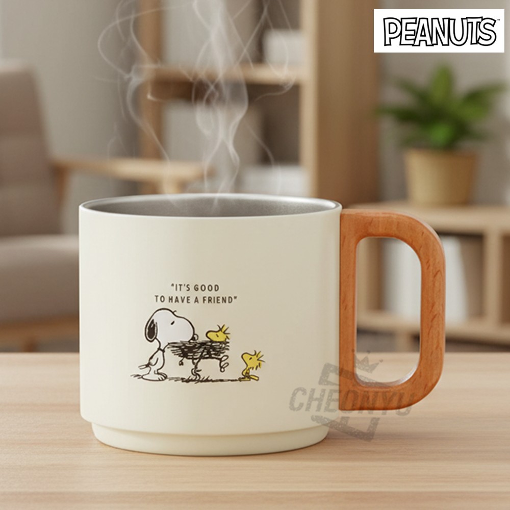 스누피 머그 원목 손잡이 컵 스텐 350ml 캐릭터 굿즈 선물 이미지 8