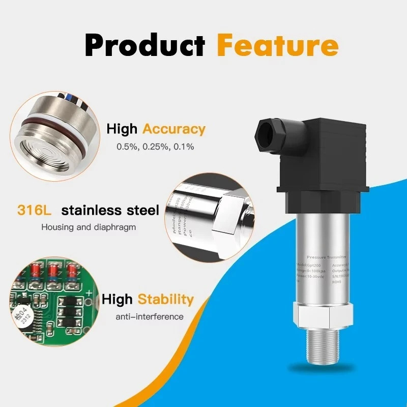 오리지널 GPT200 0-5V 0.5% OEM 방폭 압력 트랜스미터 트랜스듀서 G형 물 오일 압력센서 4-20ma