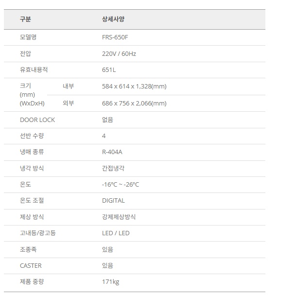 마트 영업용 냉동쇼케이스 651L 편의점 간냉식 업소용 쇼케이스냉동고 FRS-650F - 상세 이미지 3