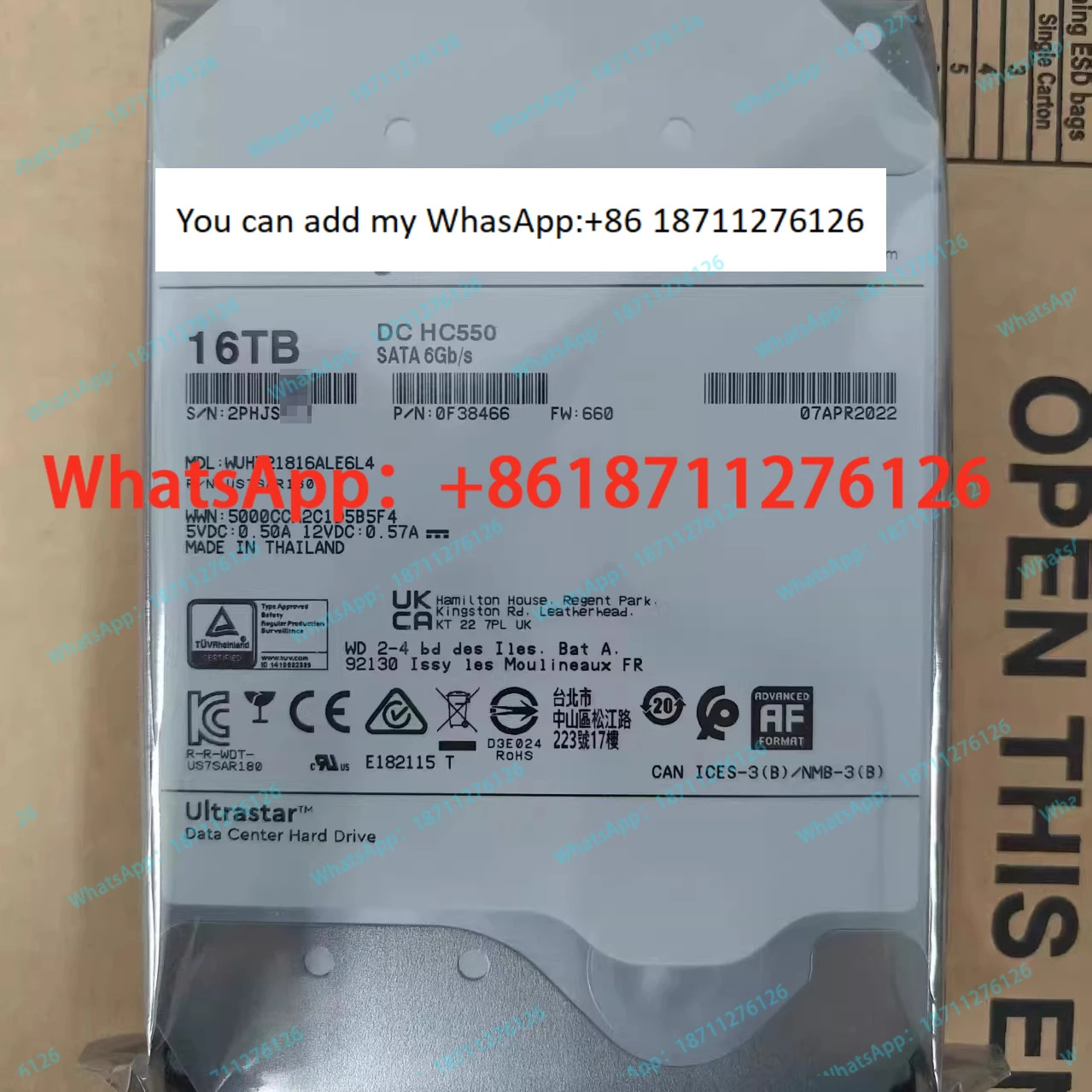 16TB WUH721816ALE6L4 서버 헬륨 16T 하드 드라이브 엔터프라이즈 HC550