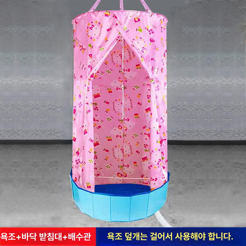 심플 샤워커튼 캐노피 목욕 시골 간이 욕실 텐트 핑크 캣 대형 - 상세 이미지 5