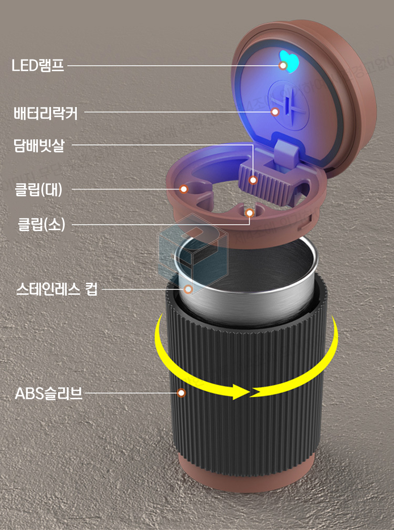 차량용 재떨이 LED 텀블러 자동차 재털이 휴지통 실내용 악세사리 - 상세 이미지 5