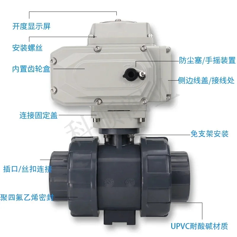 물 액체 증기 부식성 매체 KPL-Q961 DN15-DN100 전동 UPVC 볼 밸브 트루 유니온 연결 전기 밸브-