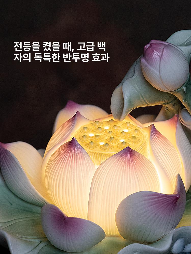 연등 LED 도자기 촛대 불상 전기초 연꽃등 장식품 빛 세라믹 연잎 단품 솔리드 웜 라이트 - 상세 이미지 5