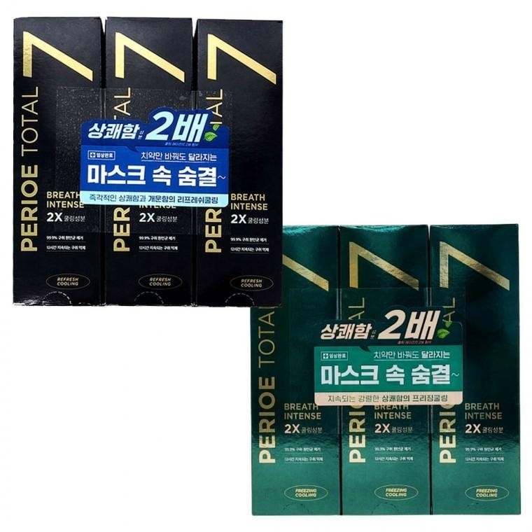 JU 페리오 토탈7 브레스인텐스 치약 120gX3개입 마스크속 숨결 리프레쉬쿨링 프리징쿨링 - 상품 이미지