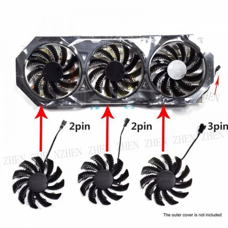 Y 기가 바이트호환 X 970 그래픽 카드 냉각팬 3핀 쿨러 T128010SM 75mm DC12V