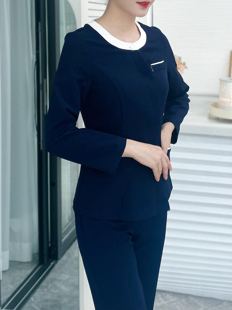마사지유니폼 피부관리 네일샵 뷰티샵 한의원 간호사 상하세트 네이비블루 긴팔 + 네이비블루 바지 S - 상세 이미지 3