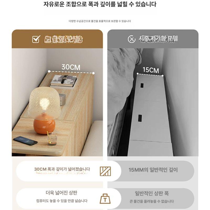 침대헤드선반 원목 벽보드 프레임 머리판 수납 협탁 상단 [양면 더블 서랍] 100cm 조립형 - 상세 이미지 4