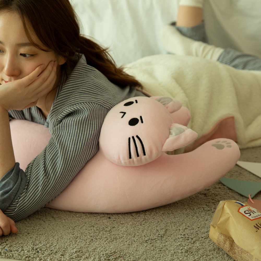 아르셰 안고자는 고양이바디필로우 인형 90cm 모찌스판 베개 업어가라냥 연그레이