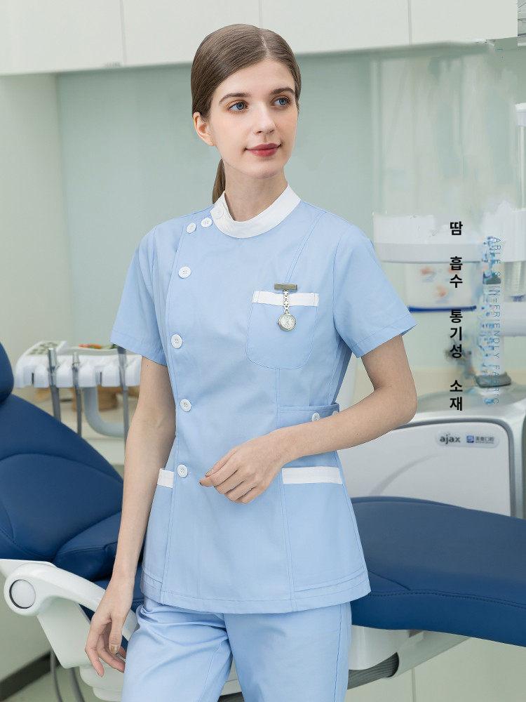 예쁜병원유니폼 간호사복 치과 산부인과 유니폼 상하세트 블루 반팔 S 85~50kg - 상품 이미지