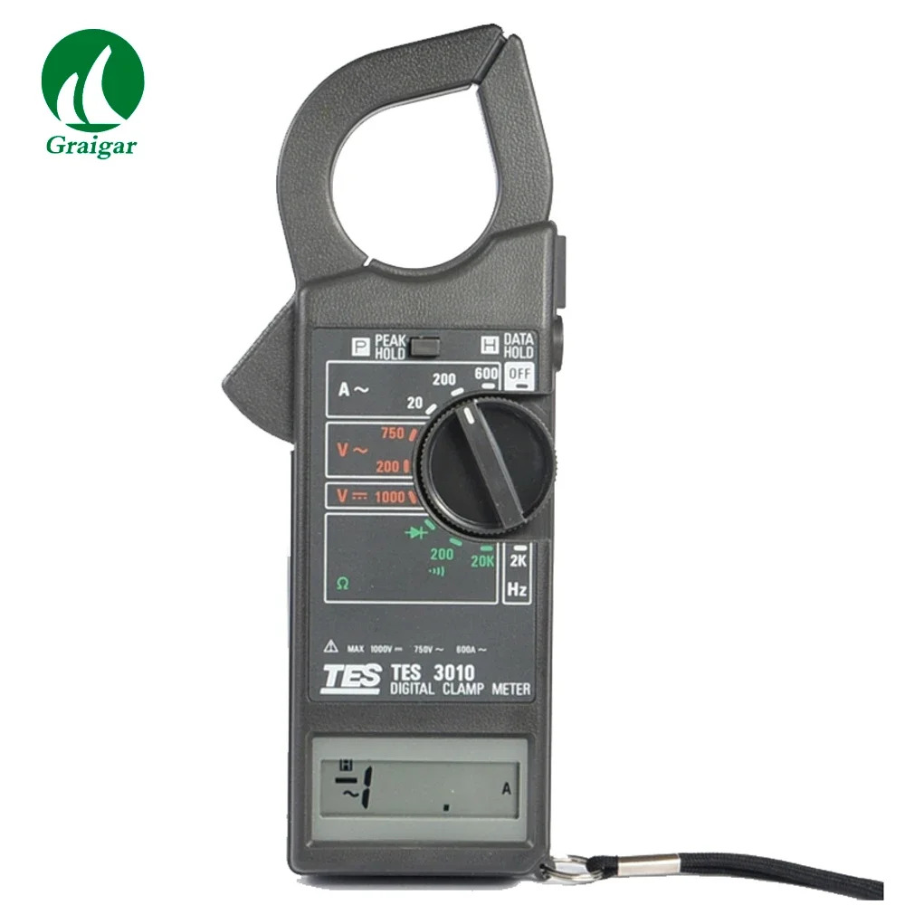 TES-3010 디지털 클램프 미터 테스터 AZ DC ACA 20A 200A 600A