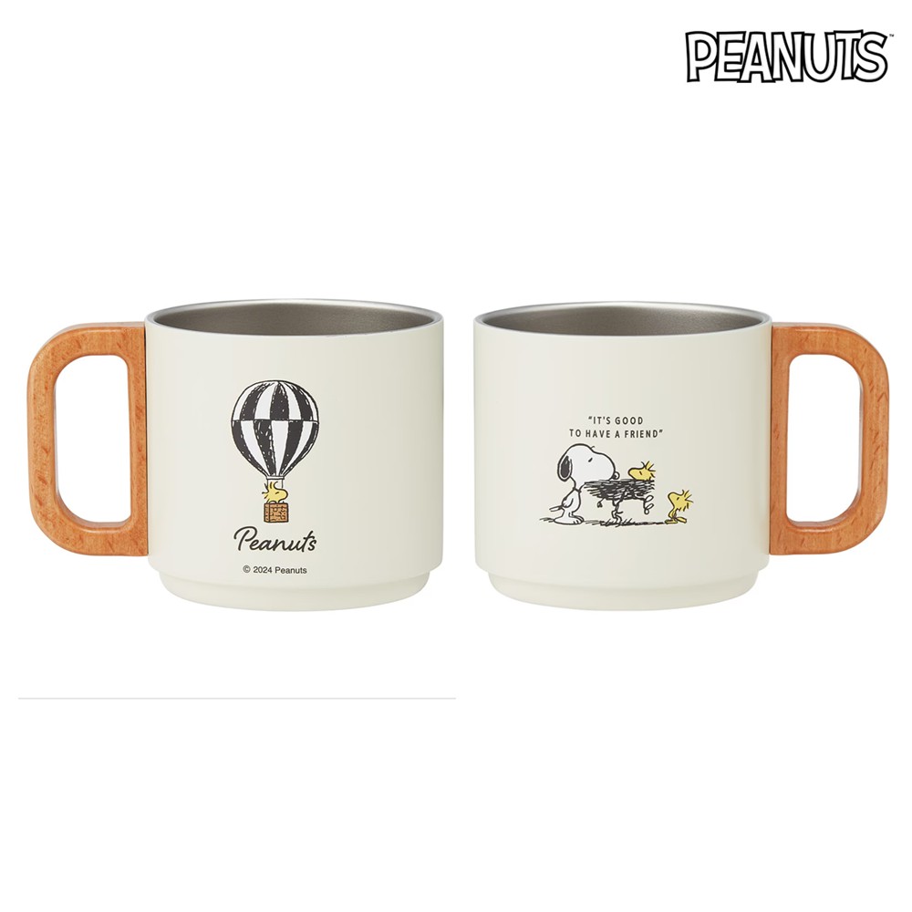 귀여운 머그 손잡이 컵 스누피 원목 스텐 350ml 캐릭터 - 상품 이미지