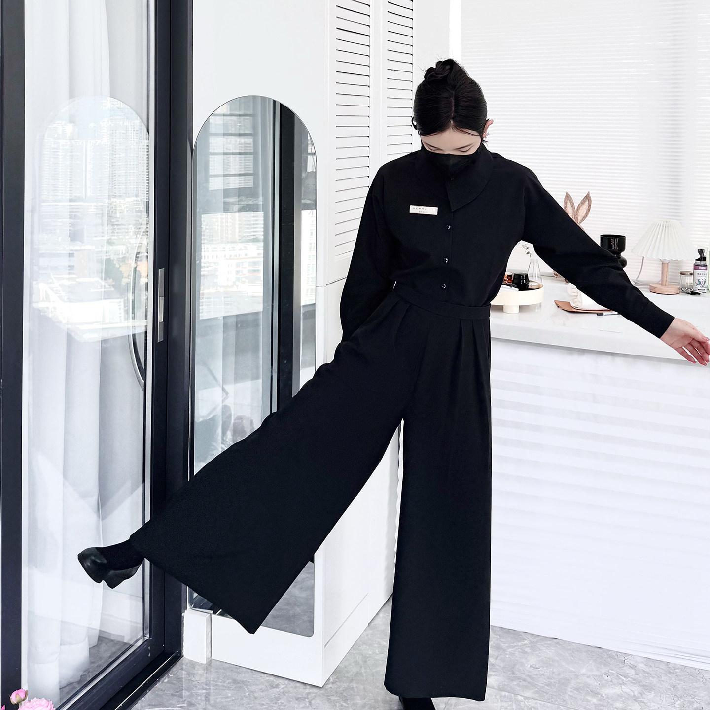 미용실유니폼 뷰티샵 헤어샵 네일샵 스킨케어 SPA 관리사 긴팔 셔츠 스트레이트 스커트 S - 상세 이미지 4