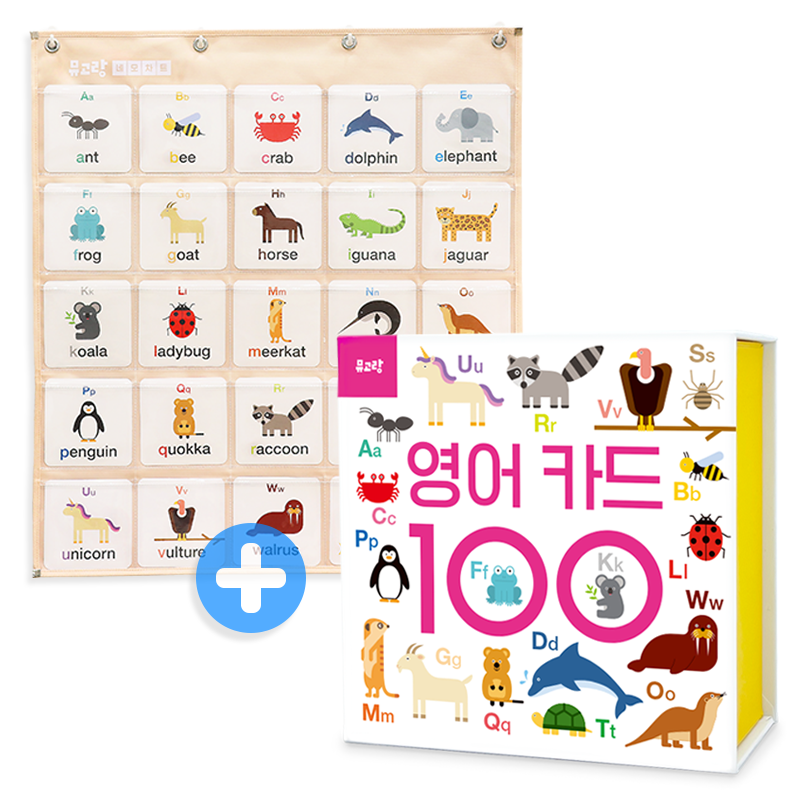 뮤고랑 한글 카드 100 + 벽걸이 학습 포켓 네모 차트 세트 이미지 8