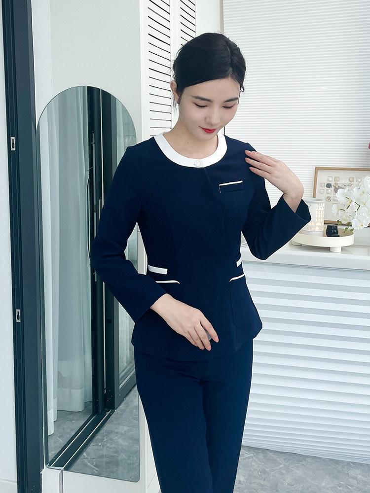 마사지유니폼 피부관리 네일샵 뷰티샵 한의원 간호사 상하세트 네이비블루 긴팔 + 네이비블루 바지 S - 상품 이미지