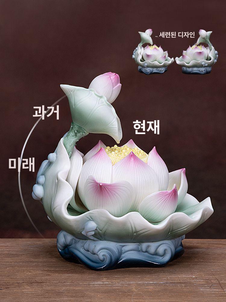 연등 LED 도자기 촛대 불상 전기초 연꽃등 장식품 빛 세라믹 연잎 단품 솔리드 웜 라이트 - 상세 이미지 3