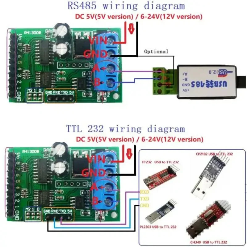 8채널 RS485 모듈 Modbus Rtu 프로토콜 AT 명령 릴레이 제어 보드 5-24V 1개