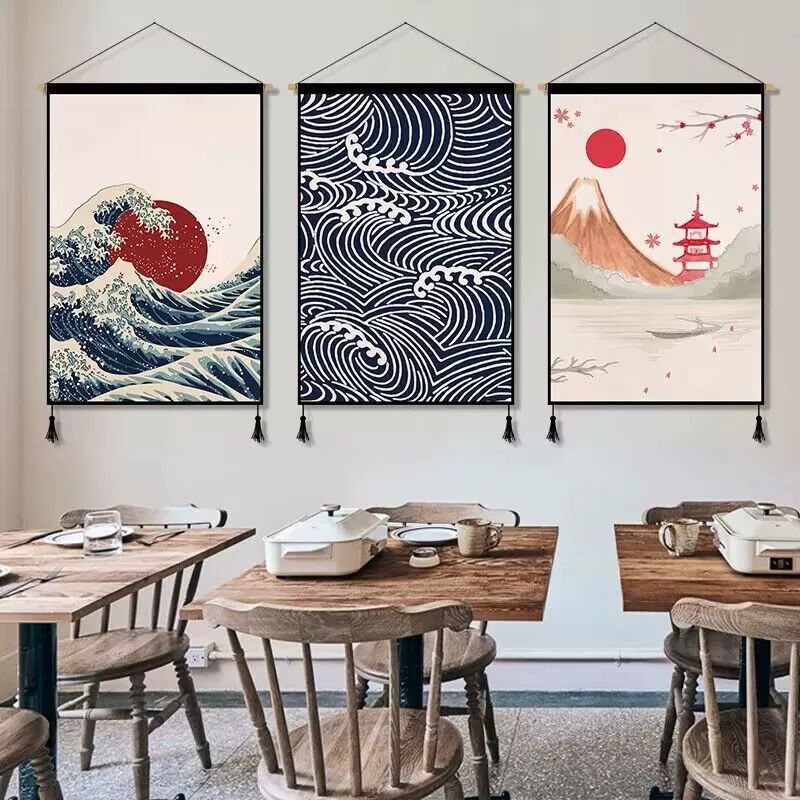 이자카야 패브릭 포스터 벽걸이 족자 일식집 벽장식 오션 선라이즈 45x65 면마 혼방 [투태슬+무료봉접착식후크포함] - 상세 이미지 4