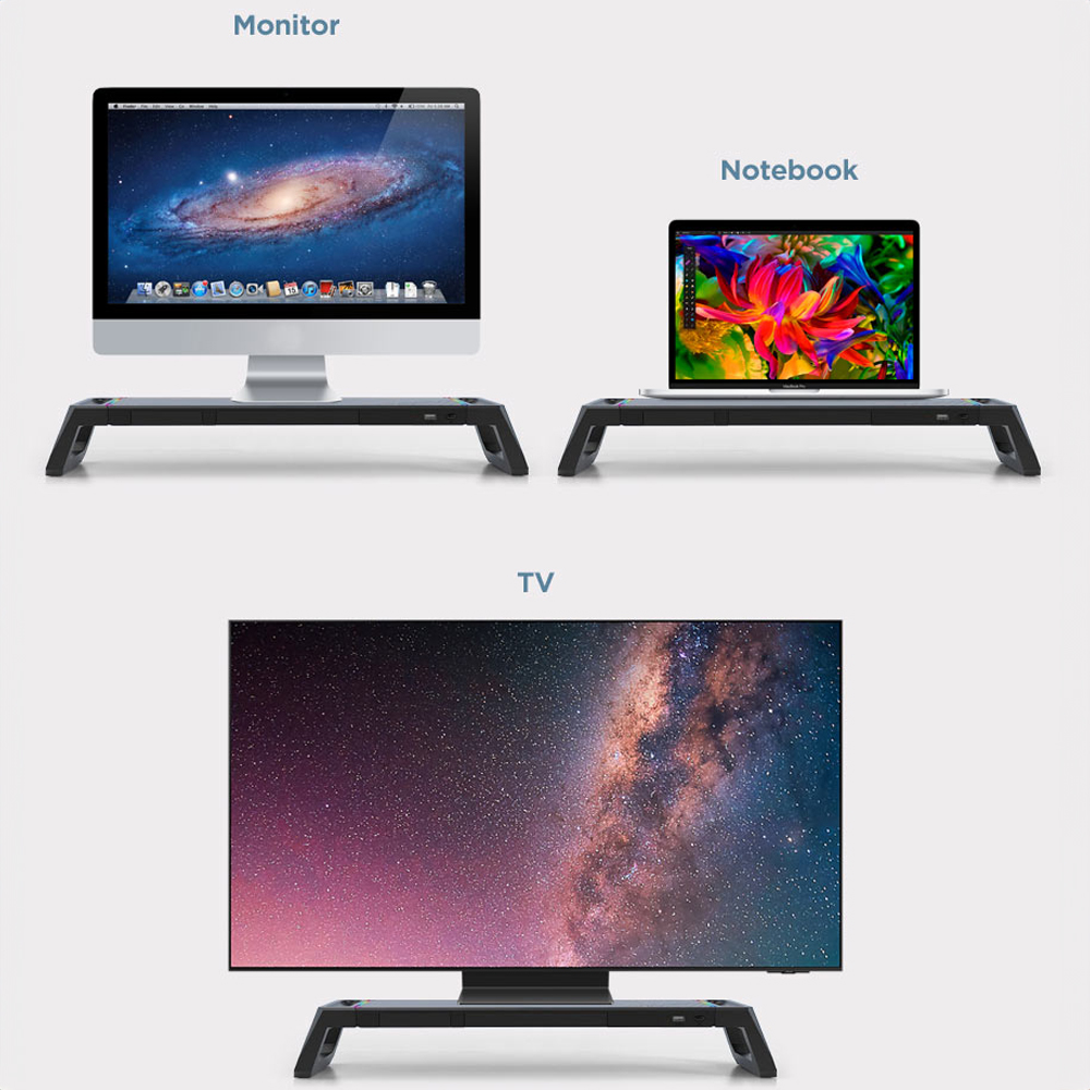 브리츠 인체공학 올인원 모니터 TV 노트북 받침대 RGB 스탠드 + USB허브 + 수납서랍 이미지 8