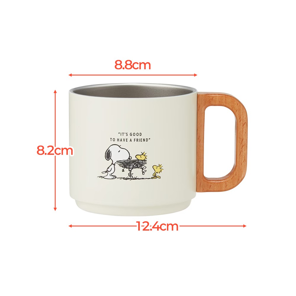 스누피 머그 원목 손잡이 컵 스텐 350ml 캐릭터 굿즈 선물 - 상세 이미지 2