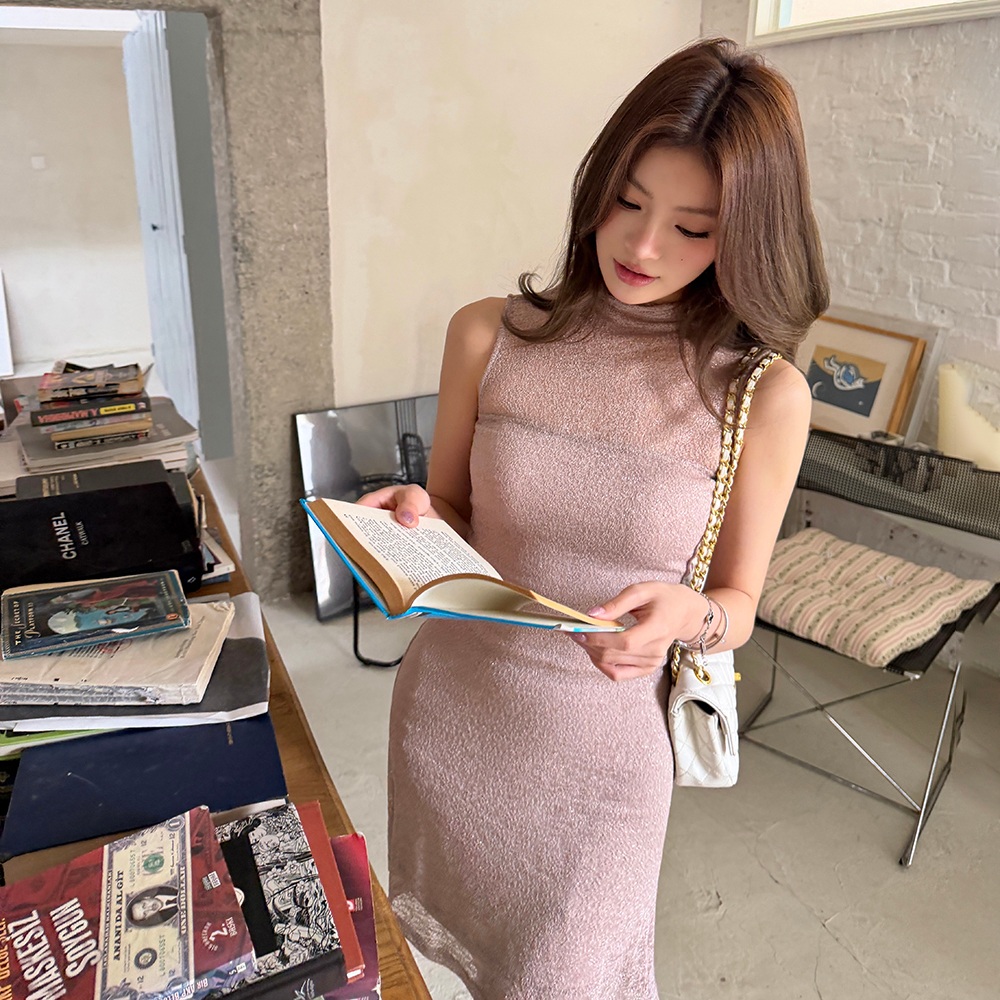 여성 여름 슬림핏 레이스 하이넥 머메이드 미니원피스 데이트룩 - 상세 이미지 2