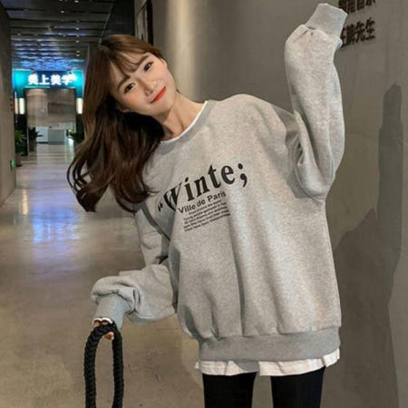 긴팔티셔츠 Winte 레이어드 루즈핏 여성 여자 그레이 기모 맨투맨