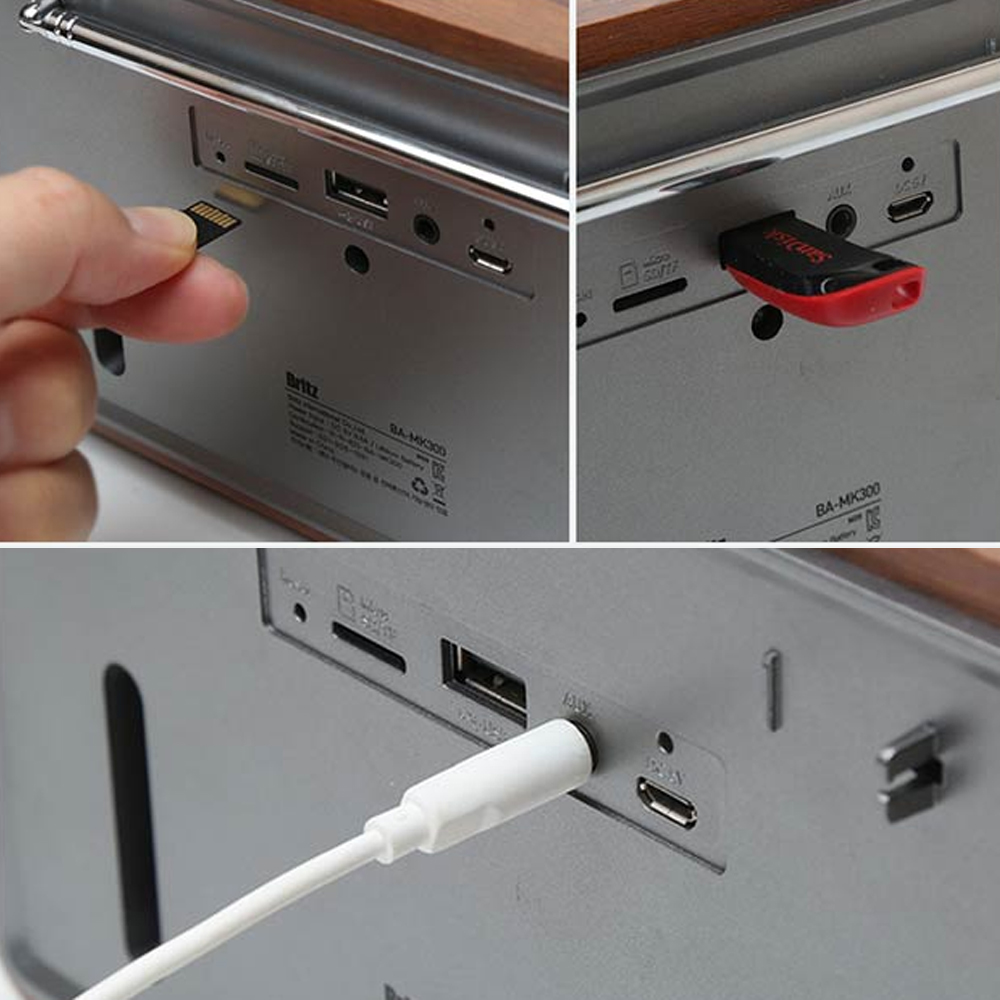 브리츠 휴대용 레트로 리모컨 아웃도어 블루투스 5.3 스피커 라디오 USB AUX 알람시계 - 상세 이미지 3