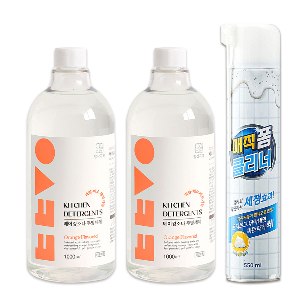 일상콕콕 베이킹소다 주방세제 오렌지향 교체 1000ml 2개 + 매직폼 클리너 멀티 세정제 550ml 증정 - 상품 이미지