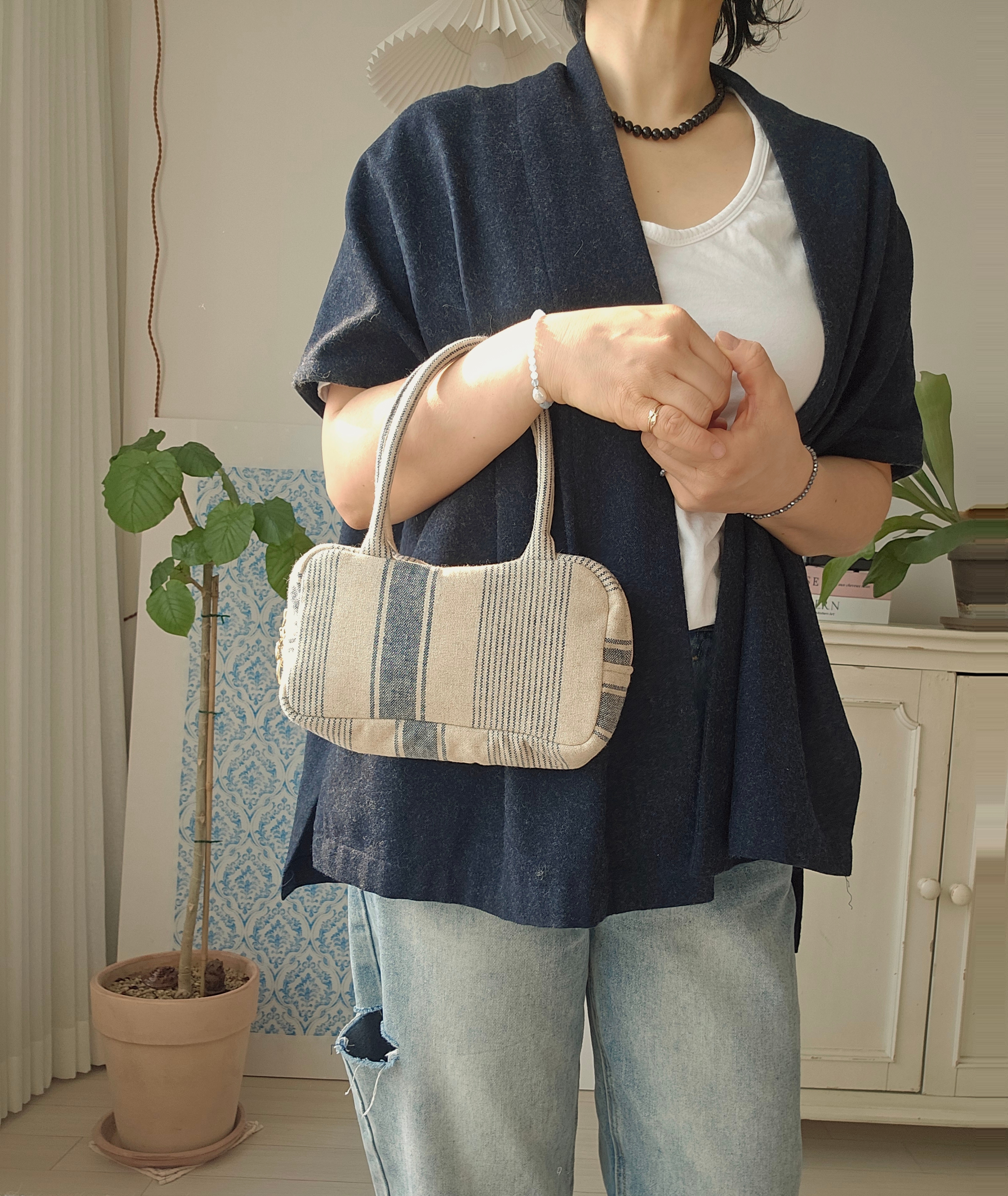 쁘띠 린넨 토트백