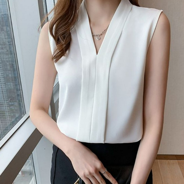 데일리 여성 민소매 블라우스 오피스 여성 브이넥 블라우스 슬리브리스 여름 - 상품 이미지